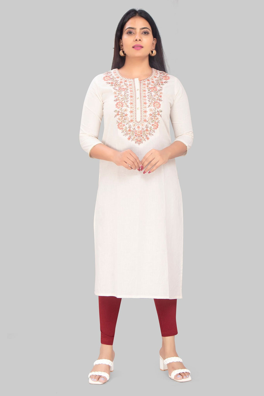 Gauri Off White Flex Cotton Straight Kurtis