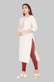 Gauri Off White Flex Cotton Straight Kurtis