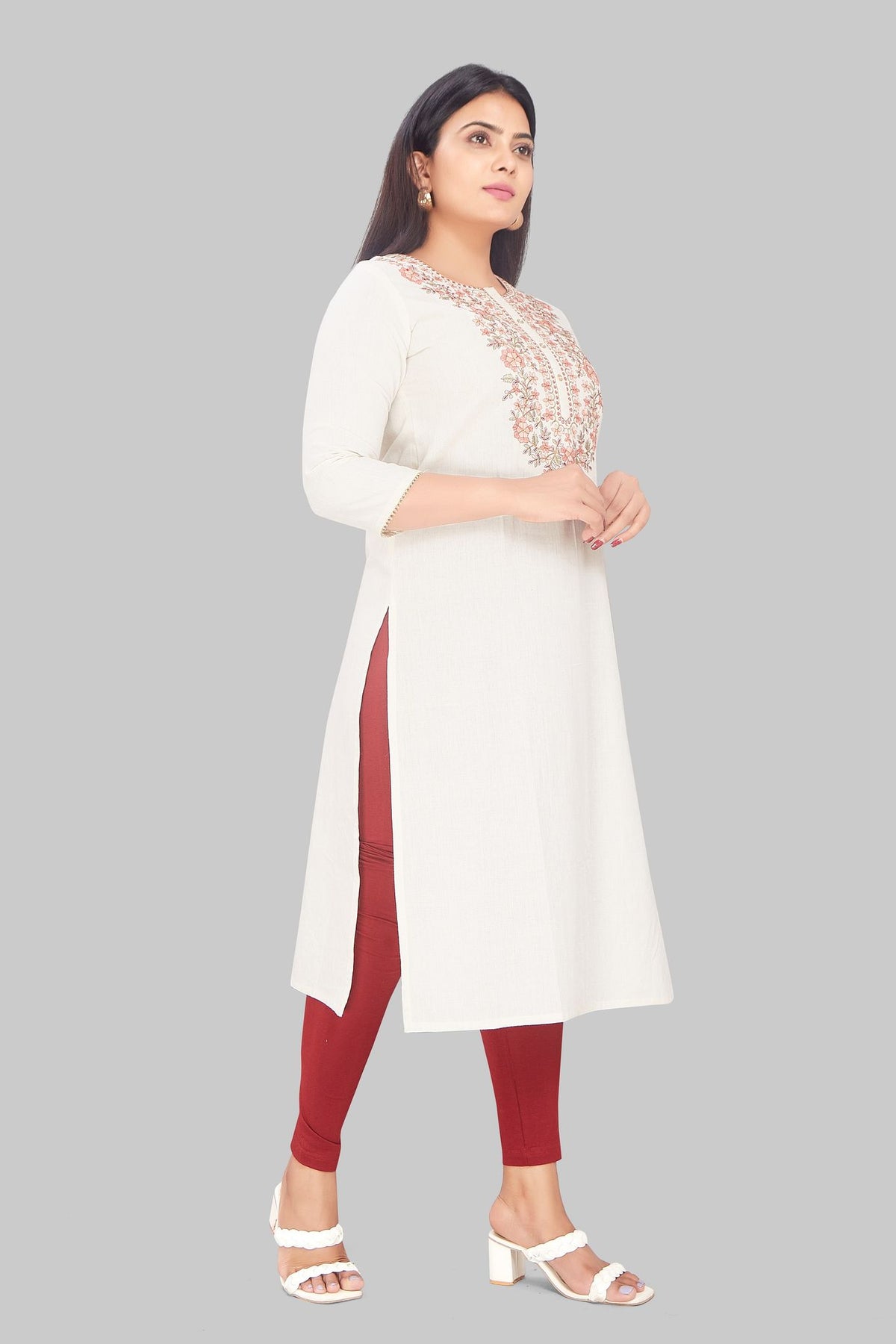 Gauri Off White Flex Cotton Straight Kurtis