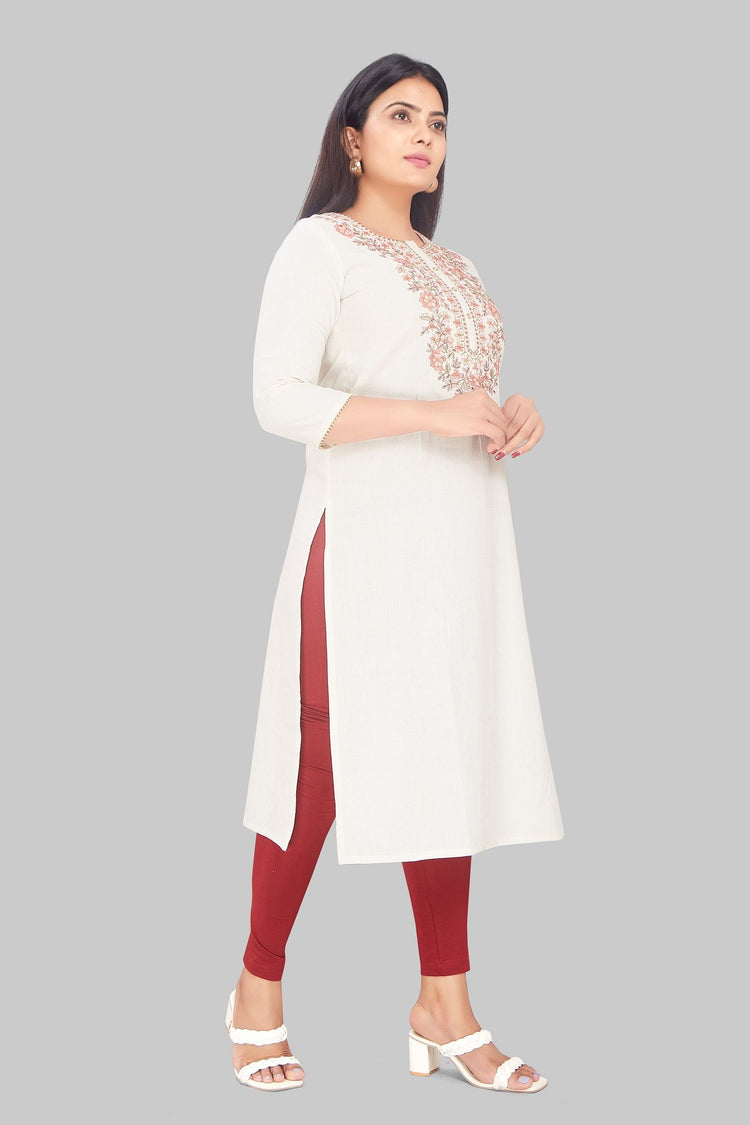 Gauri Off White Flex Cotton Straight Kurtis