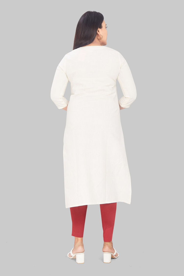 Gauri Off White Flex Cotton Straight Kurtis