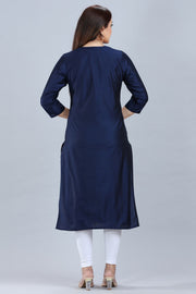 Genelia Navy Blue Cotton Silk Embroidered Kurta