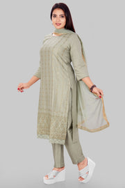 Ghazal Pista Green Cotton Silk Embroidered Suit Set