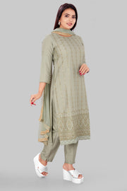 Ghazal Pista Green Cotton Silk Embroidered Suit Set