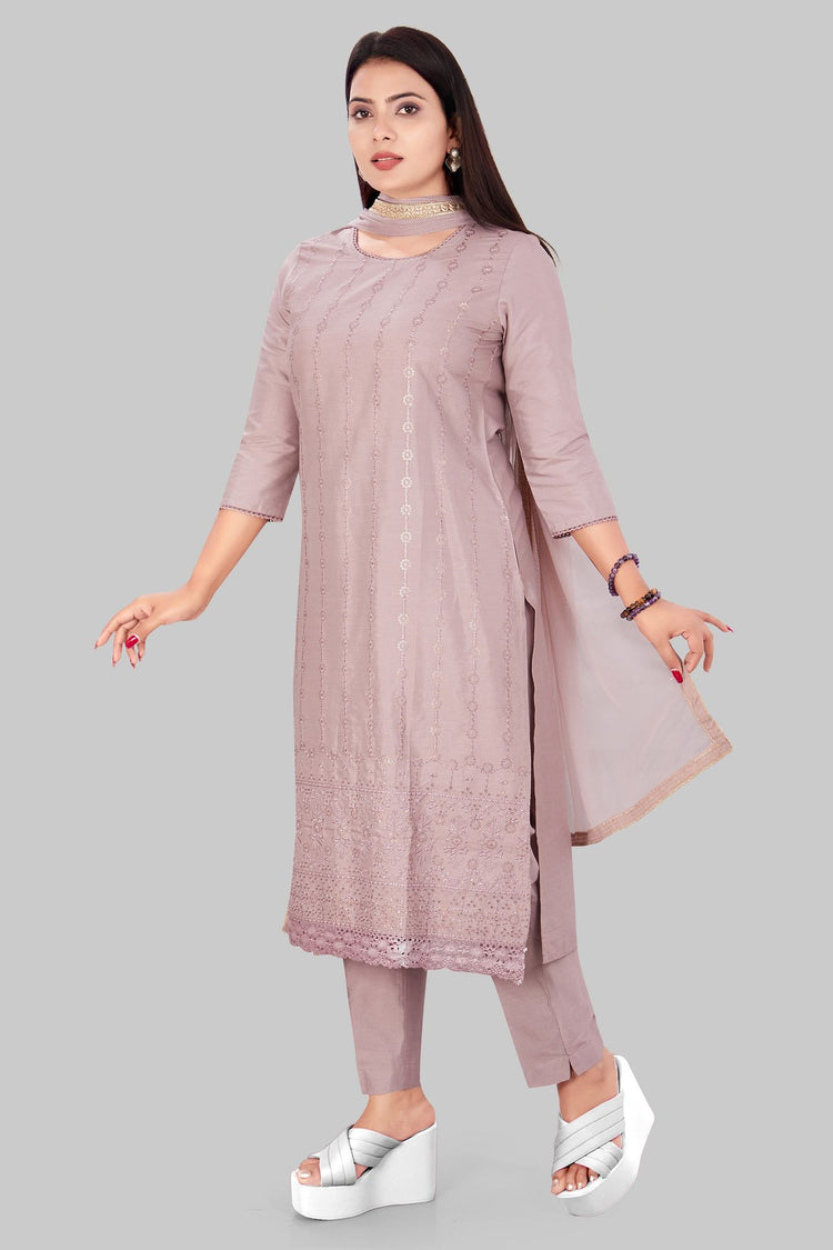 Ghazal Light Purple Cotton Silk Embroidered Suit Set