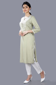 Gulya Pista Green Rayon Embroidered Straight Kurti