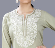Gulya Pista Green Rayon Embroidered Straight Kurti