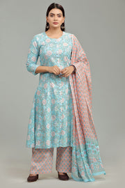 Gunesha Sky Blue Jaipuri Cotton Suit Set