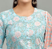 Gunesha Sky Blue Jaipuri Cotton Suit Set