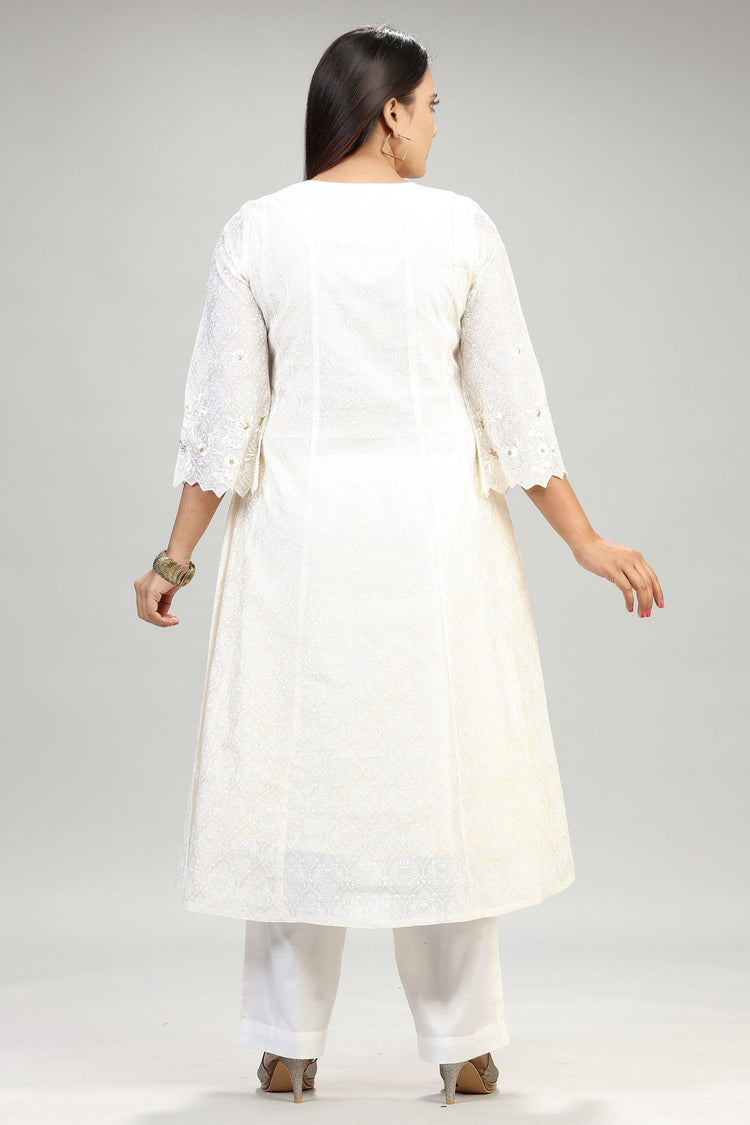 Hadiya White Cotton Embroidered Suit Set