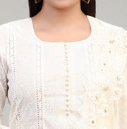 Hadiya White Cotton Embroidered Suit Set