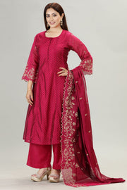 Hadiya Purple Chanderi Printed & Emb  A-Line Suit Set