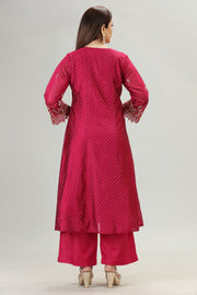 Hadiya Purple Chanderi Printed & Emb  A-Line Suit Set