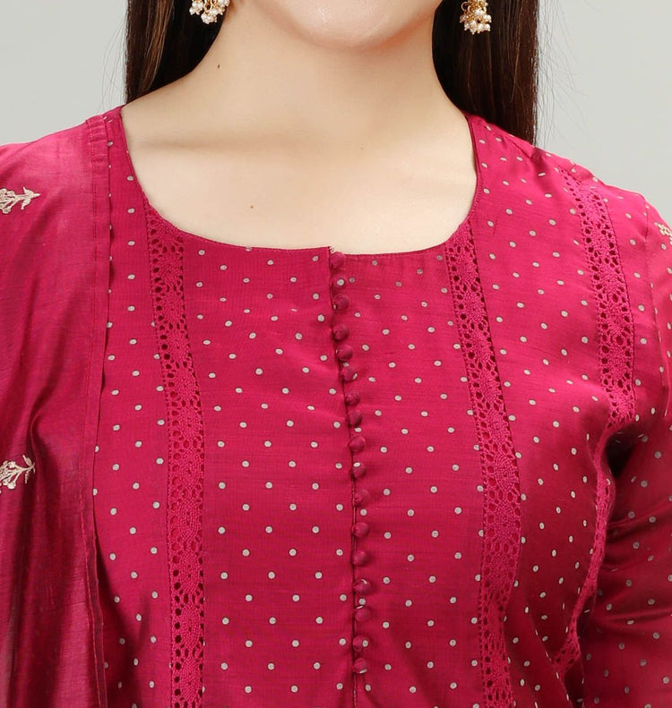 Hadiya Purple Chanderi Printed & Emb  A-Line Suit Set