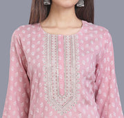 Hafeezah Baby Pink Rayon Embroidered Straight Kurtis