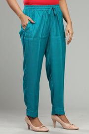 Haimi Teal Chanderi Embroidered Suit Set