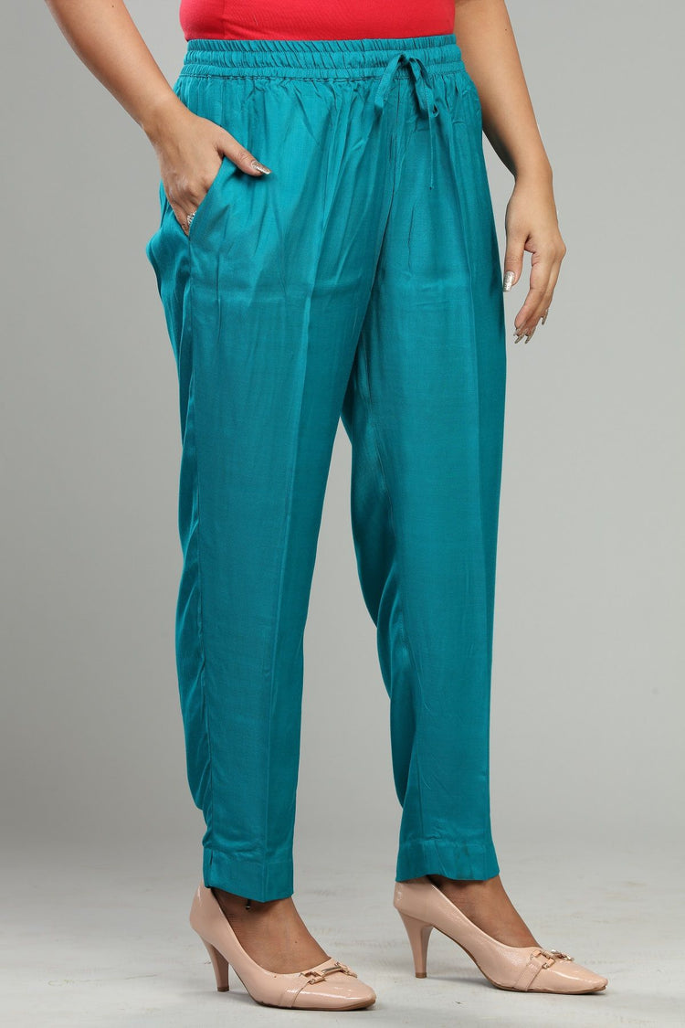 Haimi Teal Chanderi Embroidered Suit Set