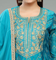Haimi Teal Chanderi Embroidered Suit Set