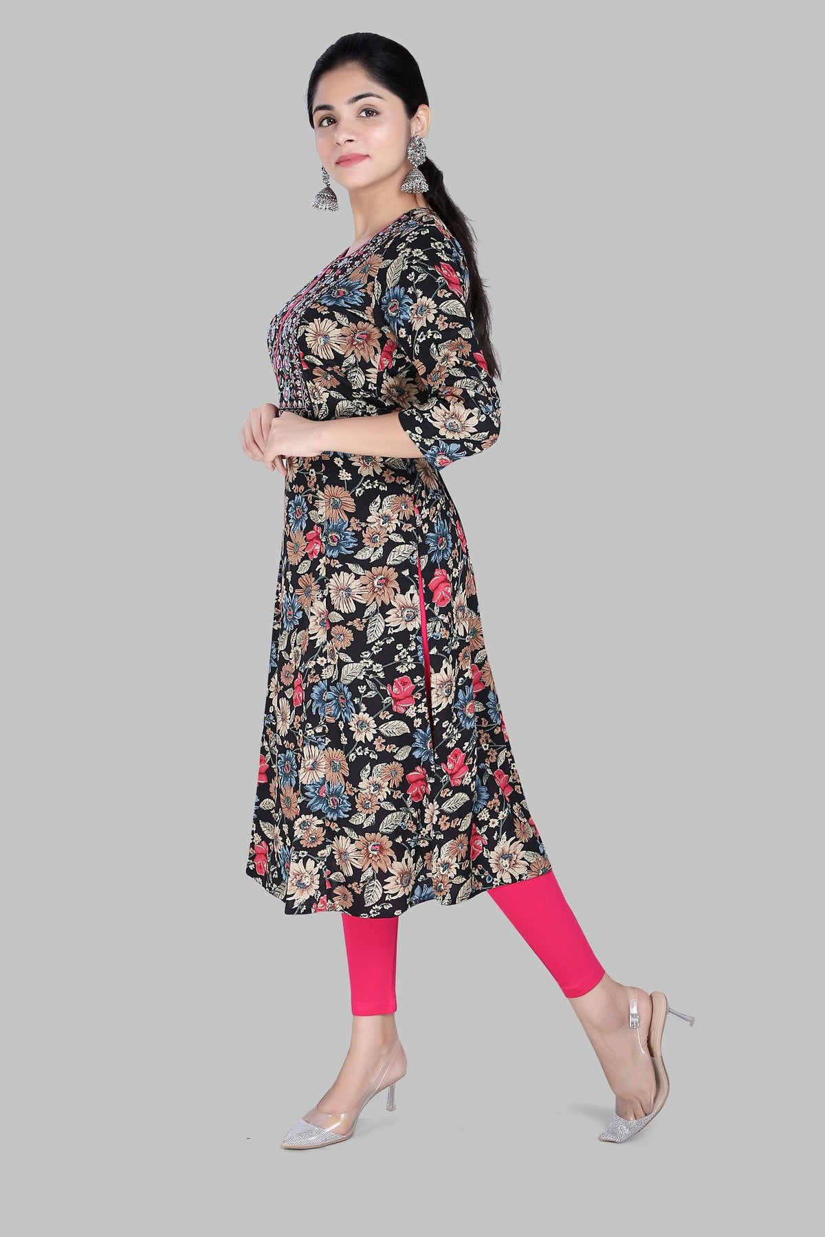 Chaitaly Beige & Black Jaipuri Cotton Printed Kurti