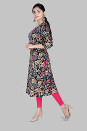 Chaitaly Beige & Black Jaipuri Cotton Printed Kurti