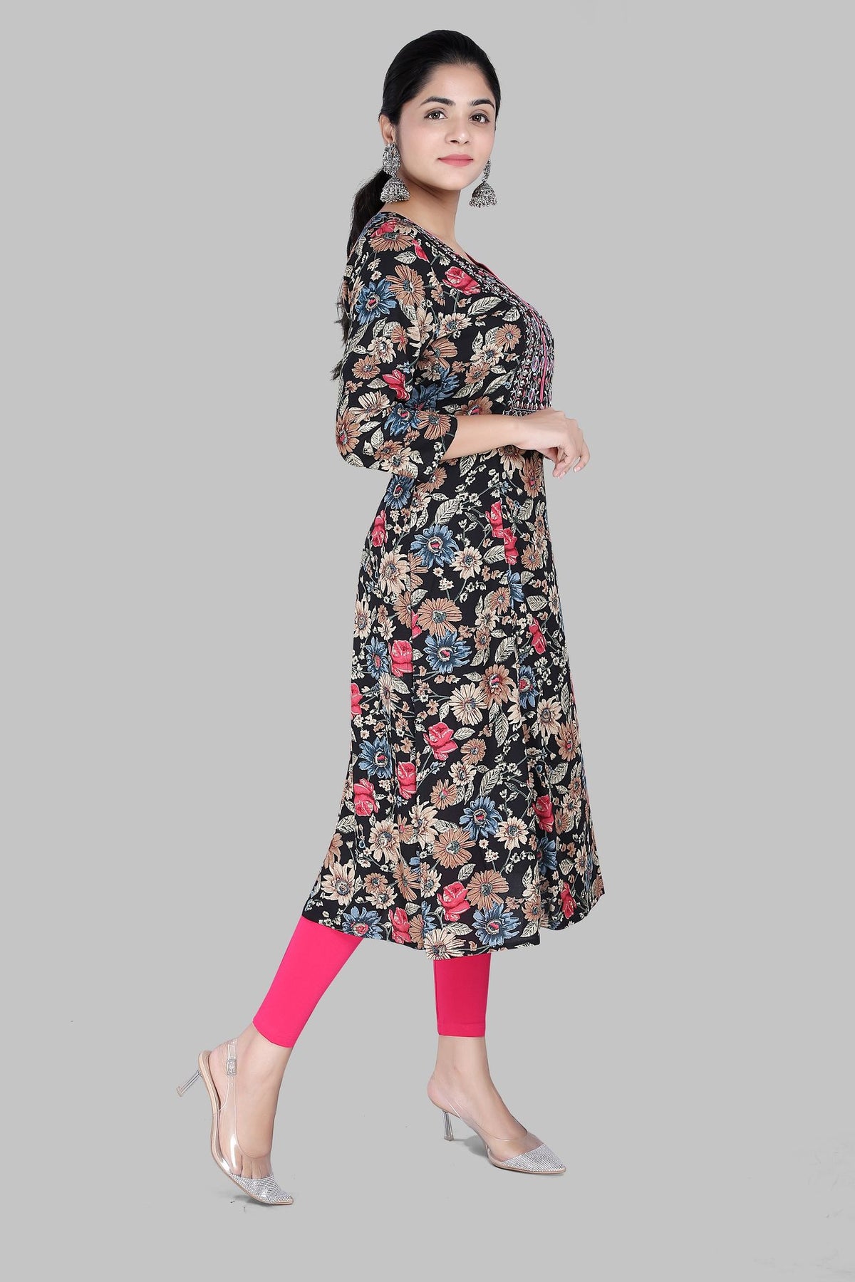 Chaitaly Beige & Black Jaipuri Cotton Printed Kurti