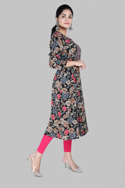 Chaitaly Beige & Black Jaipuri Cotton Printed Kurti