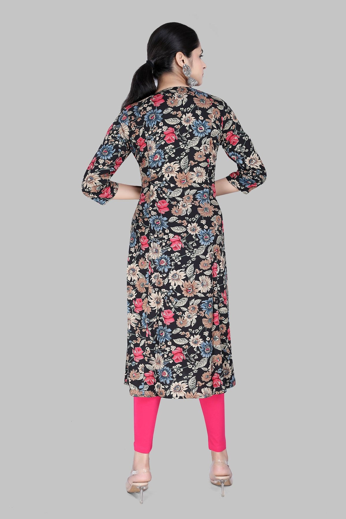 Chaitaly Beige & Black Jaipuri Cotton Printed Kurti