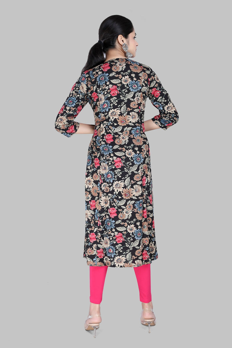Chaitaly Beige & Black Jaipuri Cotton Printed Kurti