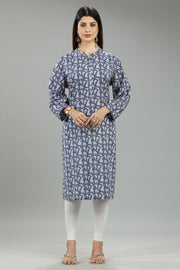 Haiya CC53 Off White & Blue Jaipuri Cotton Straight Kurta