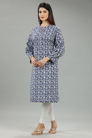 Haiya CC53 Off White & Blue Jaipuri Cotton Straight Kurta