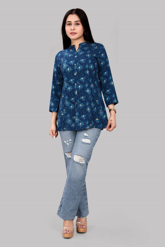 Haiza Navy Blue Rayon Short Kurtis