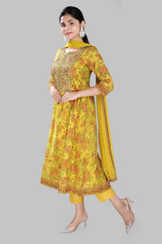 Hamisha Mustard Cotton Chanderi Embroidered Suit Set