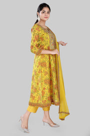 Hamisha Mustard Cotton Chanderi Embroidered Suit Set