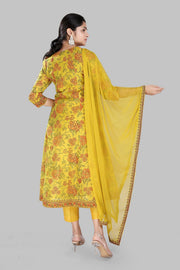 Hamisha Mustard Cotton Chanderi Embroidered Suit Set