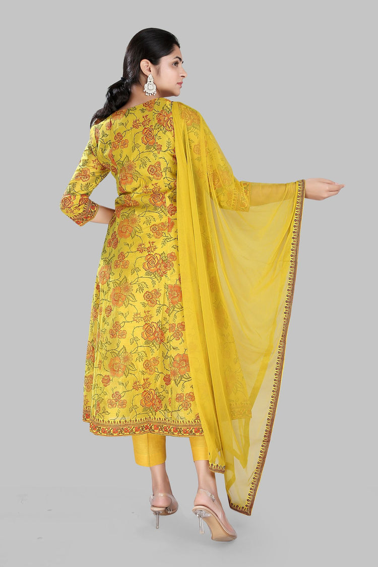 Hamisha Mustard Cotton Chanderi Embroidered Suit Set