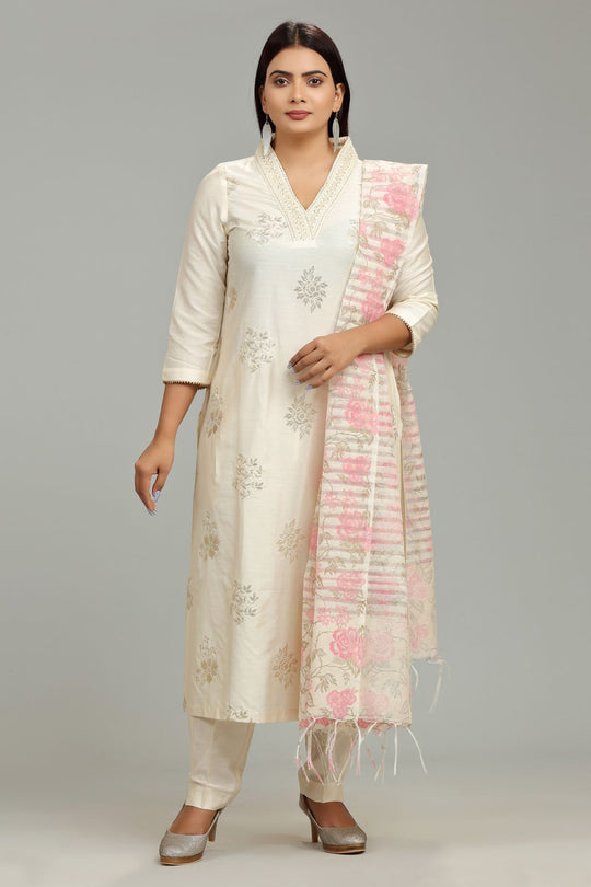 Hanika Cream Poly Silk Embroidered Suit Set