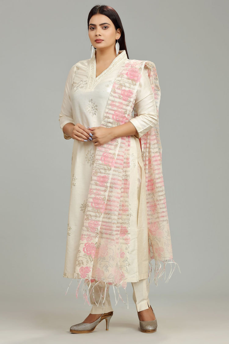 Hanika Cream Poly Silk Embroidered Suit Set