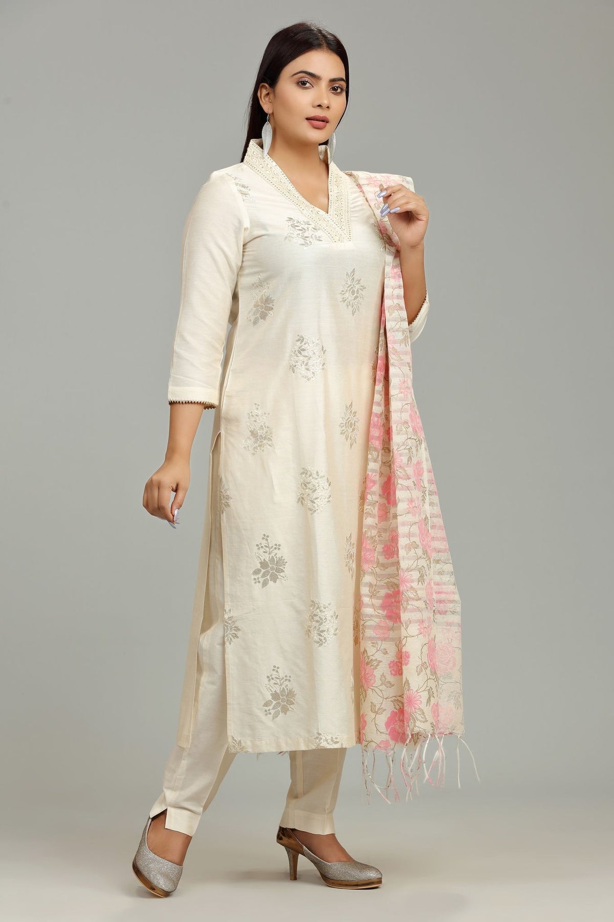 Hanika Cream Poly Silk Embroidered Suit Set