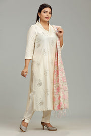 Hanika Cream Poly Silk Embroidered Suit Set
