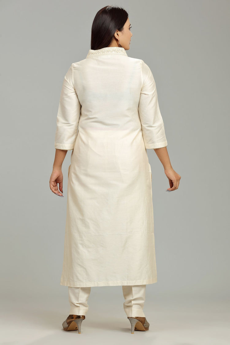 Hanika Cream Poly Silk Embroidered Suit Set