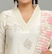 Hanika Cream Poly Silk Embroidered Suit Set