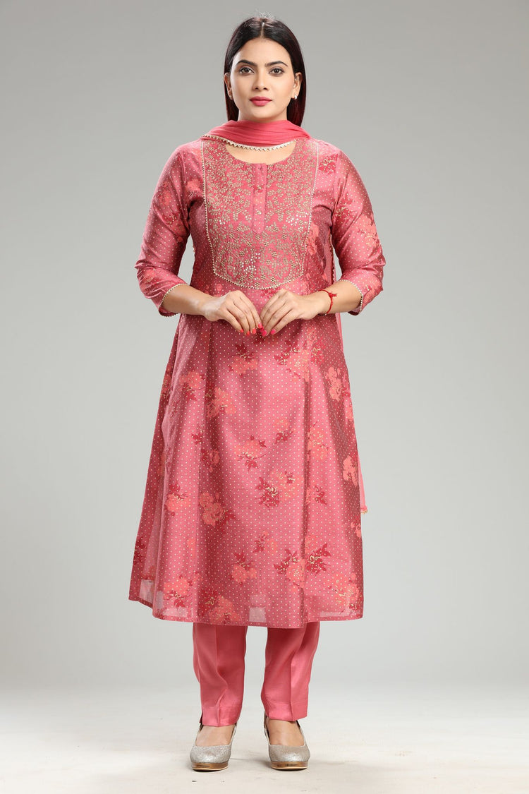 Harsha Peach Chanderi Embroidered Suit Set