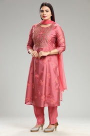 Harsha Peach Chanderi Embroidered Suit Set