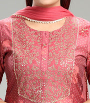 Harsha Peach Chanderi Embroidered Suit Set