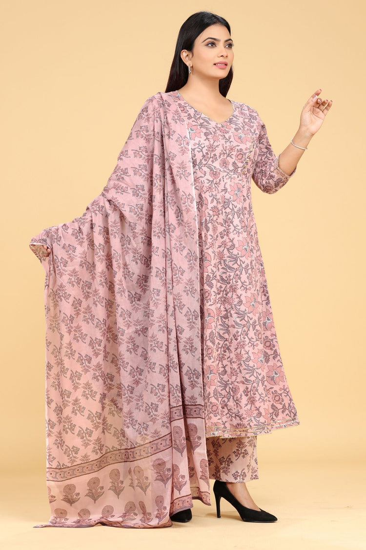 Harshali Light Purple Jaipuri Cotton Suit Sets