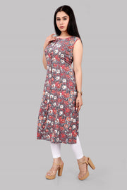 Haseena Gray & Off White Jaipuri Cotton Sleeveless Kurti