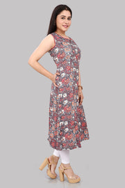 Haseena Gray & Off White Jaipuri Cotton Sleeveless Kurti