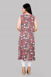 Haseena Gray & Off White Jaipuri Cotton Sleeveless Kurti