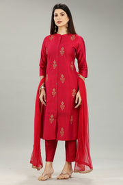 Idhitri Rani Pink Cotton Silk Embroidered Suit Set
