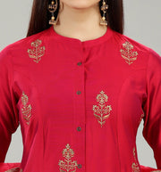 Idhitri Rani Pink Cotton Silk Embroidered Suit Set
